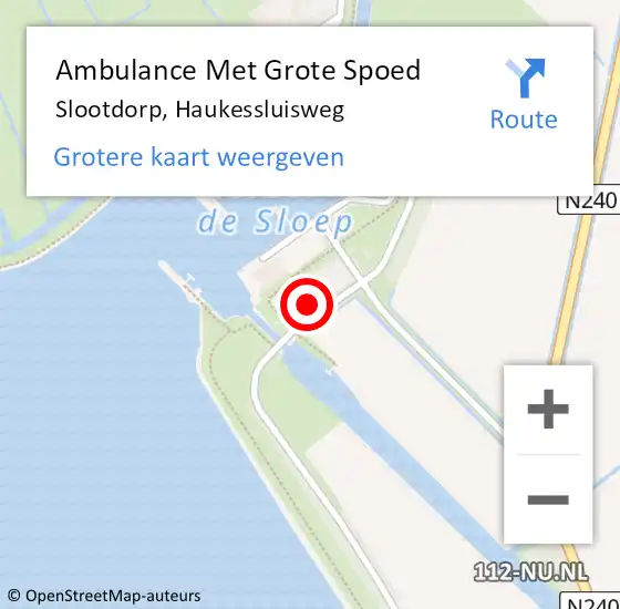 Locatie op kaart van de 112 melding: Ambulance Met Grote Spoed Naar Slootdorp, Haukessluisweg op 9 oktober 2016 08:21