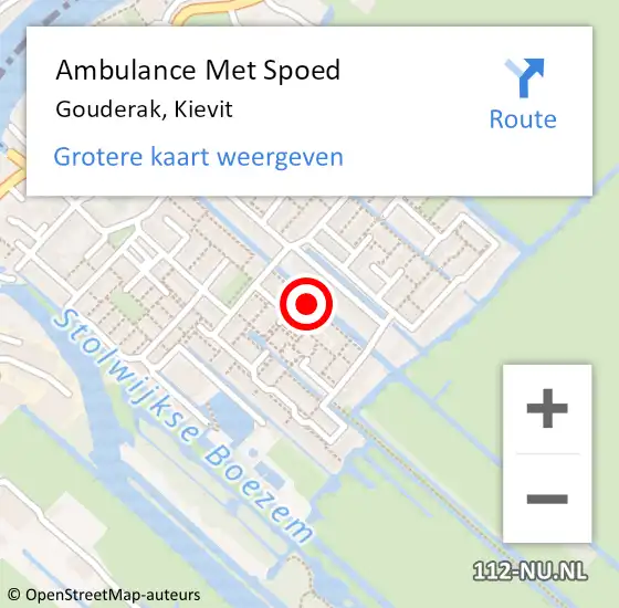 Locatie op kaart van de 112 melding: Ambulance Met Spoed Naar Gouderak, Kievit op 9 oktober 2016 08:24