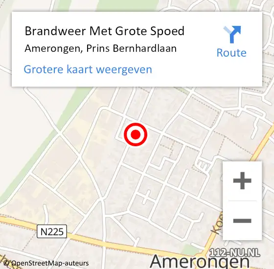 Locatie op kaart van de 112 melding: Brandweer Met Grote Spoed Naar Amerongen, Prins Bernhardlaan op 9 oktober 2016 09:31