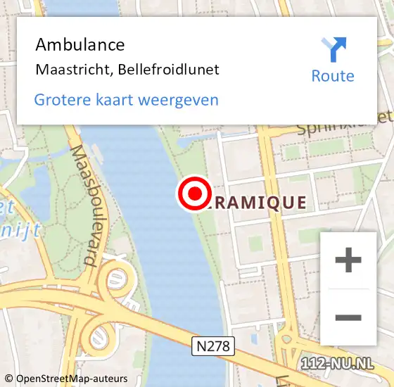 Locatie op kaart van de 112 melding: Ambulance Maastricht, Bellefroidlunet op 9 oktober 2016 10:38