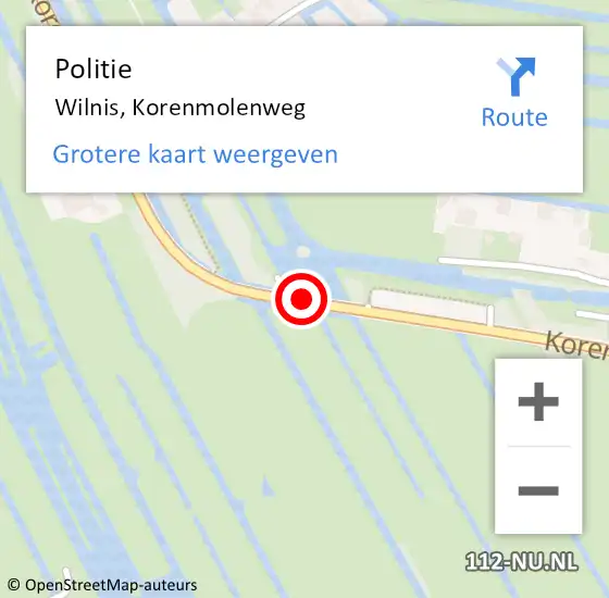 Locatie op kaart van de 112 melding: Politie Wilnis, Korenmolenweg op 9 oktober 2016 11:09