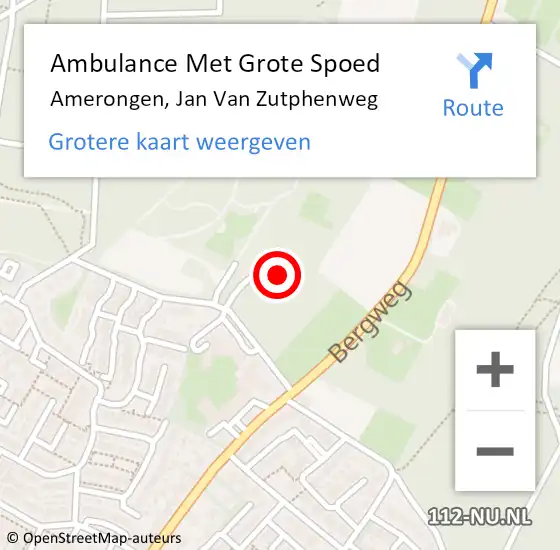 Locatie op kaart van de 112 melding: Ambulance Met Grote Spoed Naar Amerongen, Jan Van Zutphenweg op 9 oktober 2016 11:26