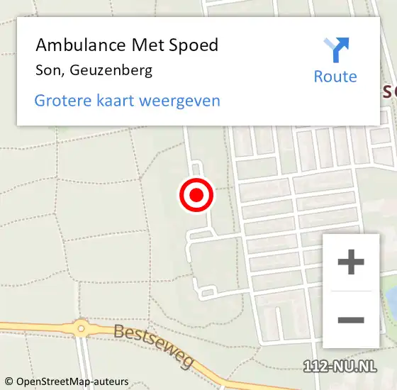 Locatie op kaart van de 112 melding: Ambulance Met Spoed Naar Son, Geuzenberg op 9 oktober 2016 12:24