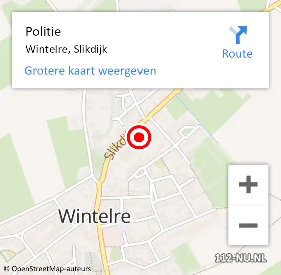 Locatie op kaart van de 112 melding: Politie Wintelre, Slikdijk op 9 oktober 2016 12:43