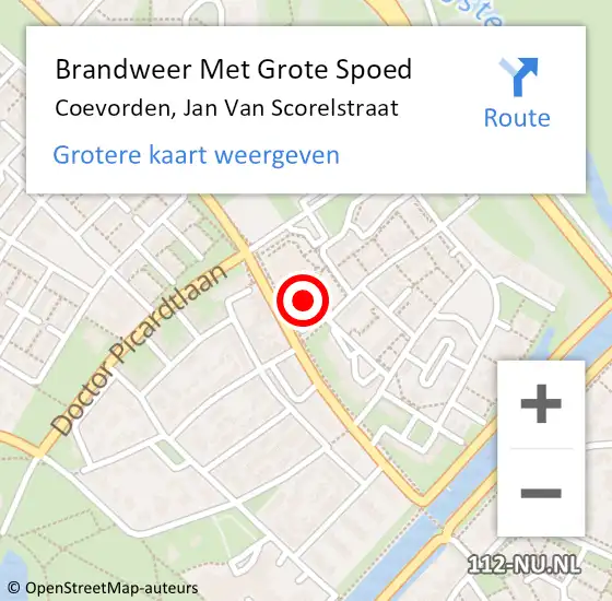 Locatie op kaart van de 112 melding: Brandweer Met Grote Spoed Naar Coevorden, Jan Van Scorelstraat op 9 oktober 2016 14:24