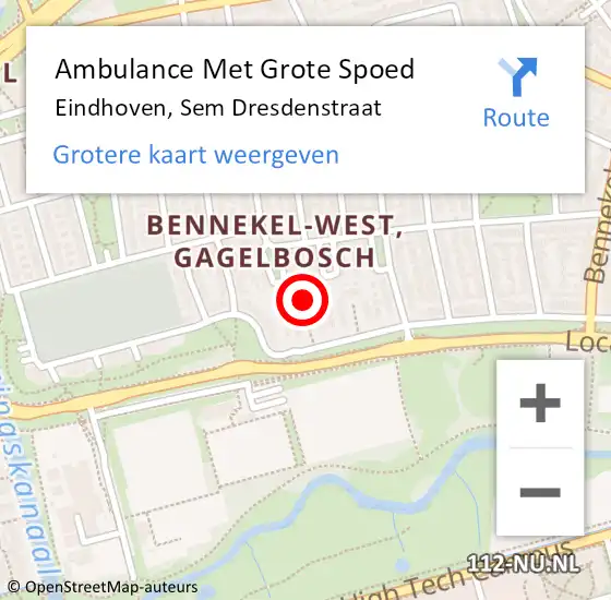 Locatie op kaart van de 112 melding: Ambulance Met Grote Spoed Naar Eindhoven, Sem Dresdenstraat op 9 oktober 2016 15:08