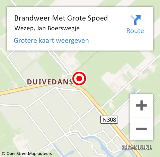 Locatie op kaart van de 112 melding: Brandweer Met Grote Spoed Naar Wezep, Jan Boerswegje op 9 oktober 2016 15:09