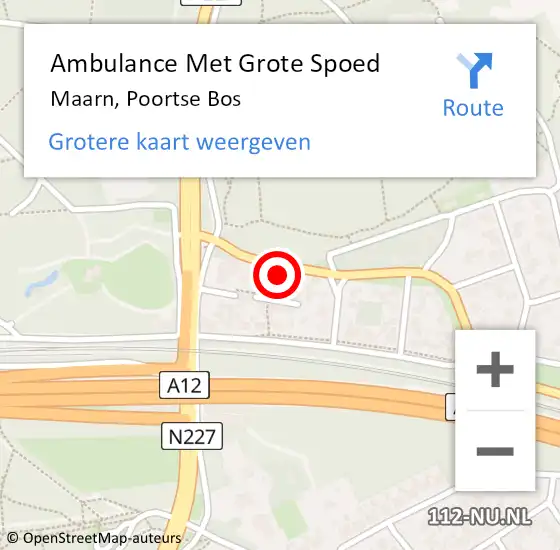 Locatie op kaart van de 112 melding: Ambulance Met Grote Spoed Naar Maarn, Poortse Bos op 9 oktober 2016 15:45