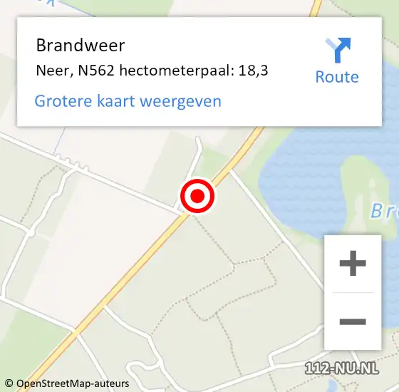 Locatie op kaart van de 112 melding: Brandweer Neer, N562 hectometerpaal: 18,3 op 30 december 2013 07:27