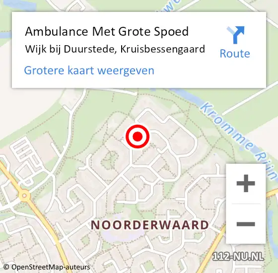 Locatie op kaart van de 112 melding: Ambulance Met Grote Spoed Naar Wijk bij Duurstede, Kruisbessengaard op 9 oktober 2016 16:32