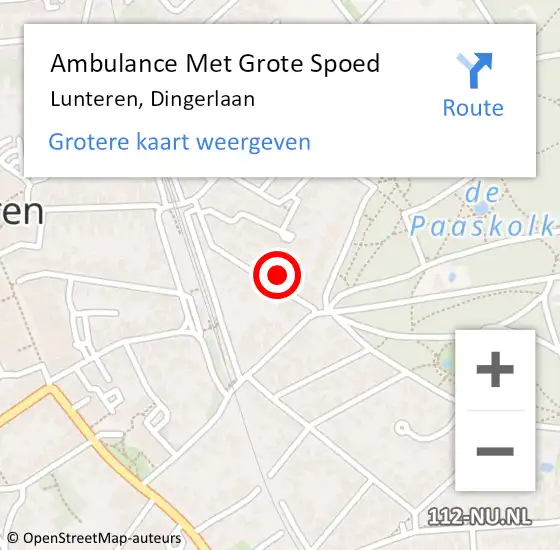 Locatie op kaart van de 112 melding: Ambulance Met Grote Spoed Naar Lunteren, Dingerlaan op 30 december 2013 07:42