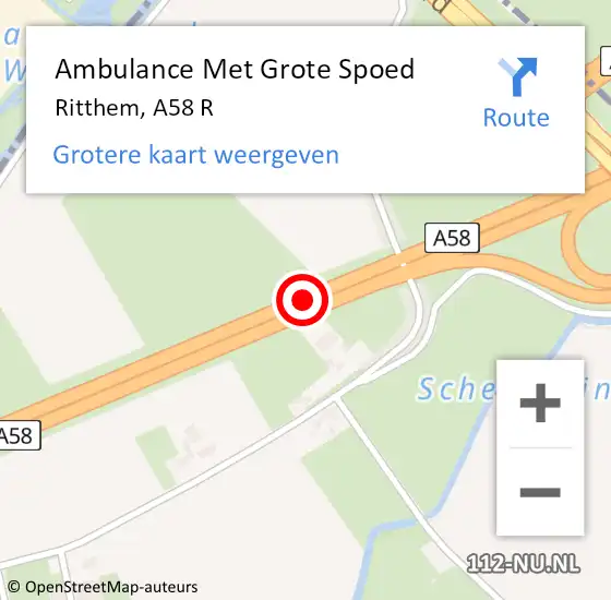 Locatie op kaart van de 112 melding: Ambulance Met Grote Spoed Naar Ritthem, A58 R op 9 oktober 2016 18:12