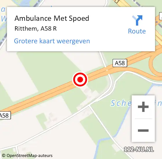 Locatie op kaart van de 112 melding: Ambulance Met Spoed Naar Ritthem, A58 R op 9 oktober 2016 18:15