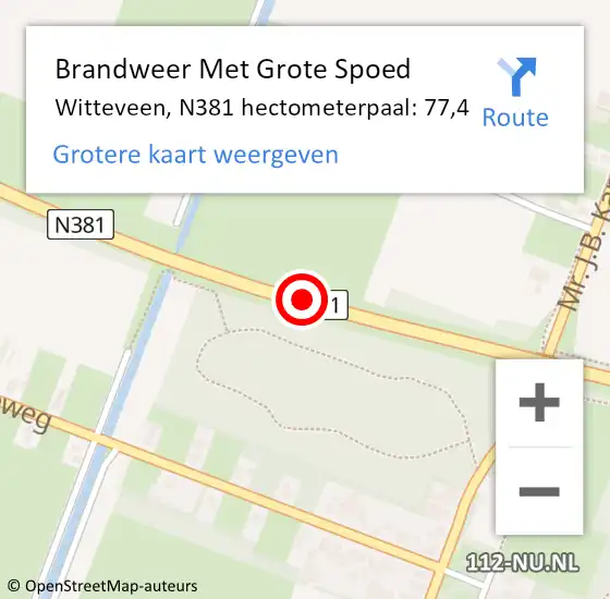 Locatie op kaart van de 112 melding: Brandweer Met Grote Spoed Naar Witteveen, N381 hectometerpaal: 77,4 op 9 oktober 2016 18:34