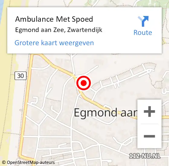 Locatie op kaart van de 112 melding: Ambulance Met Spoed Naar Egmond aan Zee, Zwartendijk op 9 oktober 2016 19:15