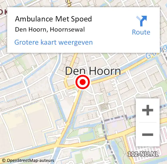 Locatie op kaart van de 112 melding: Ambulance Met Spoed Naar Den Hoorn, Hoornsewal op 9 oktober 2016 20:04