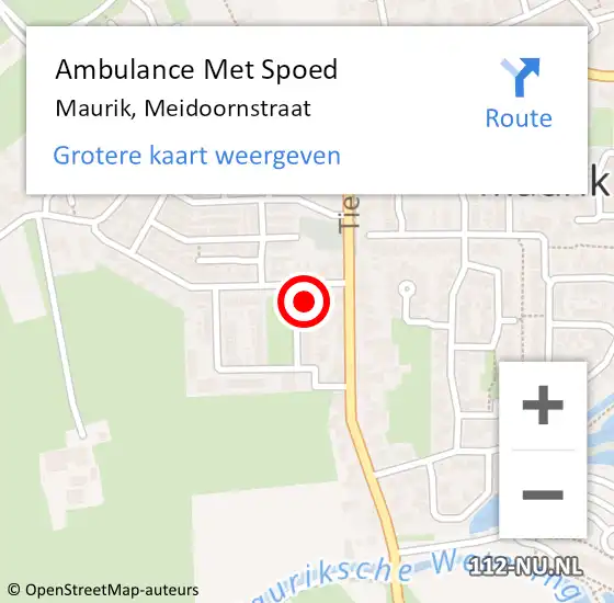 Locatie op kaart van de 112 melding: Ambulance Met Spoed Naar Maurik, Meidoornstraat op 9 oktober 2016 20:32