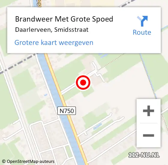 Locatie op kaart van de 112 melding: Brandweer Met Grote Spoed Naar Daarlerveen, Smidsstraat op 9 oktober 2016 20:38