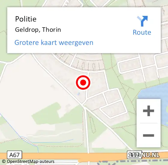 Locatie op kaart van de 112 melding: Politie Geldrop, Thorin op 9 oktober 2016 20:54