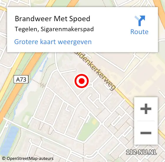 Locatie op kaart van de 112 melding: Brandweer Met Spoed Naar Tegelen, Sigarenmakerspad op 9 oktober 2016 21:16