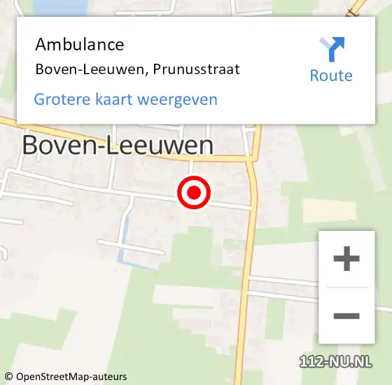 Locatie op kaart van de 112 melding: Ambulance Boven-Leeuwen, Prunusstraat op 10 oktober 2016 03:52