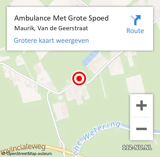 Locatie op kaart van de 112 melding: Ambulance Met Grote Spoed Naar Maurik, Van de Geerstraat op 10 oktober 2016 04:36