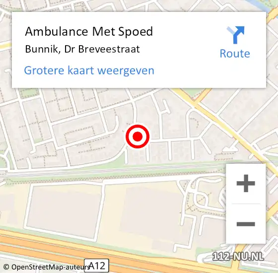 Locatie op kaart van de 112 melding: Ambulance Met Spoed Naar Bunnik, Dr Breveestraat op 10 oktober 2016 04:37