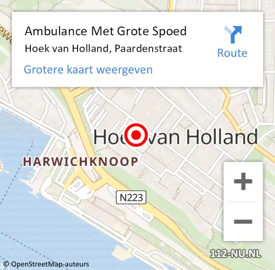 Locatie op kaart van de 112 melding: Ambulance Met Grote Spoed Naar Hoek van Holland, Paardenstraat op 10 oktober 2016 07:50