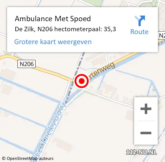 Locatie op kaart van de 112 melding: Ambulance Met Spoed Naar De Zilk, N206 hectometerpaal: 35,3 op 30 december 2013 08:32