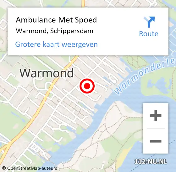 Locatie op kaart van de 112 melding: Ambulance Met Spoed Naar Warmond, Schippersdam op 10 oktober 2016 08:43