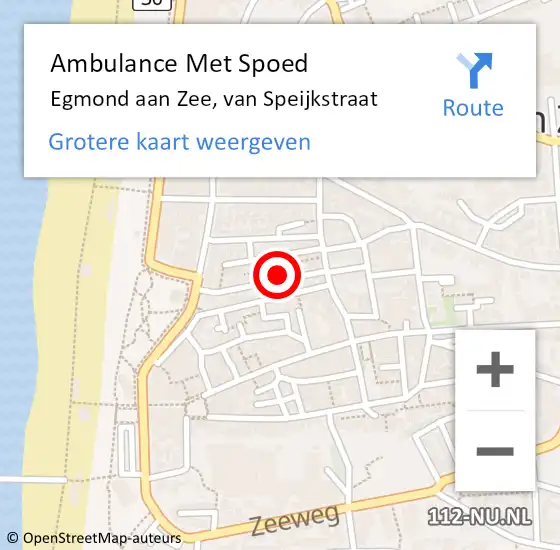 Locatie op kaart van de 112 melding: Ambulance Met Spoed Naar Egmond aan Zee, van Speijkstraat op 10 oktober 2016 08:57