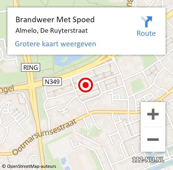 Locatie op kaart van de 112 melding: Brandweer Met Spoed Naar Almelo, De Ruyterstraat op 10 oktober 2016 09:59