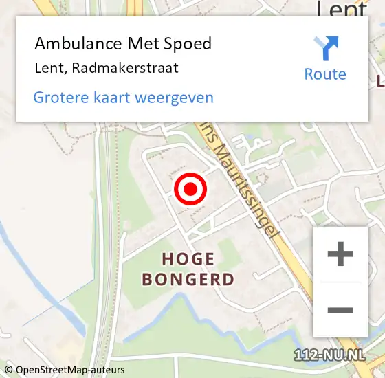 Locatie op kaart van de 112 melding: Ambulance Met Spoed Naar Lent, Radmakerstraat op 10 oktober 2016 10:19