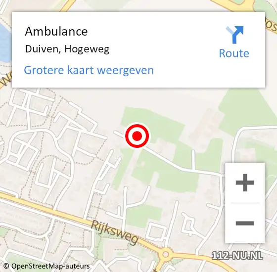 Locatie op kaart van de 112 melding: Ambulance Duiven, Hogeweg op 10 oktober 2016 10:56