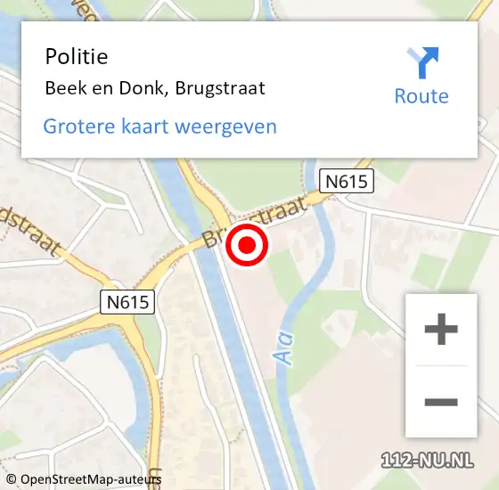 Locatie op kaart van de 112 melding: Politie Beek en Donk, Brugstraat op 10 oktober 2016 11:37