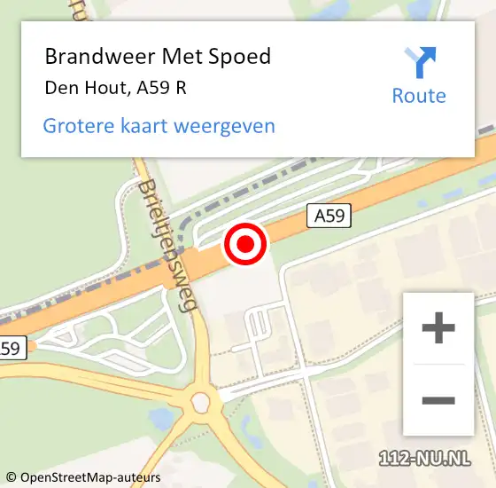 Locatie op kaart van de 112 melding: Brandweer Met Spoed Naar Den Hout, A59 R op 10 oktober 2016 13:25