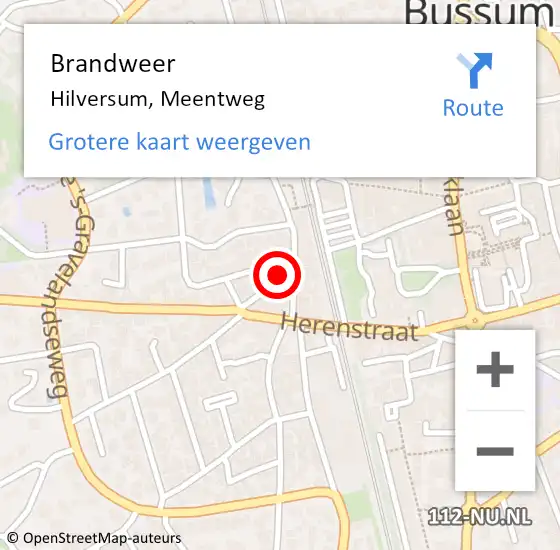 Locatie op kaart van de 112 melding: Brandweer Hilversum, Meentweg op 10 oktober 2016 13:44