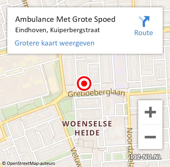 Locatie op kaart van de 112 melding: Ambulance Met Grote Spoed Naar Eindhoven, Kuiperbergstraat op 10 oktober 2016 14:42