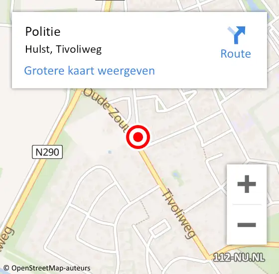 Locatie op kaart van de 112 melding: Politie Hulst, Tivoliweg op 10 oktober 2016 15:26