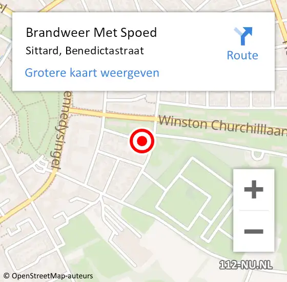 Locatie op kaart van de 112 melding: Brandweer Met Spoed Naar Sittard, Benedictastraat op 10 oktober 2016 15:52