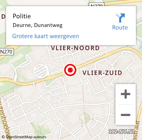 Locatie op kaart van de 112 melding: Politie Deurne, Dunantweg op 10 oktober 2016 16:11