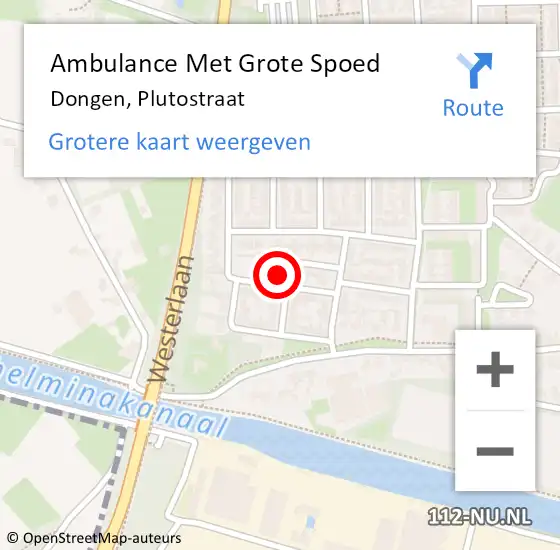 Locatie op kaart van de 112 melding: Ambulance Met Grote Spoed Naar Dongen, Plutostraat op 10 oktober 2016 16:26