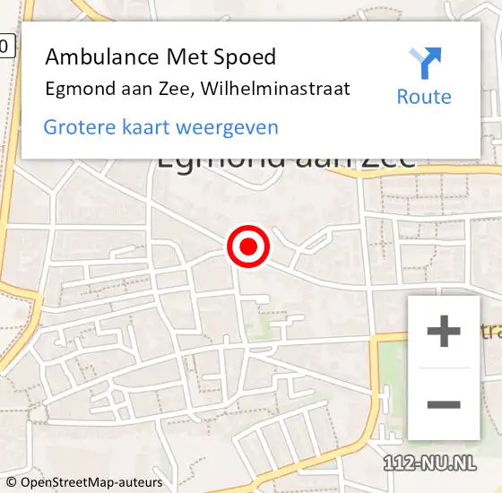 Locatie op kaart van de 112 melding: Ambulance Met Spoed Naar Egmond aan Zee, Wilhelminastraat op 10 oktober 2016 17:22