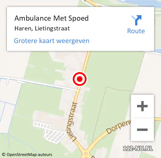 Locatie op kaart van de 112 melding: Ambulance Met Spoed Naar Haren, Lietingstraat op 10 oktober 2016 17:50