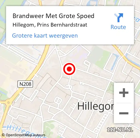 Locatie op kaart van de 112 melding: Brandweer Met Grote Spoed Naar Hillegom, Prins Bernhardstraat op 10 oktober 2016 18:27