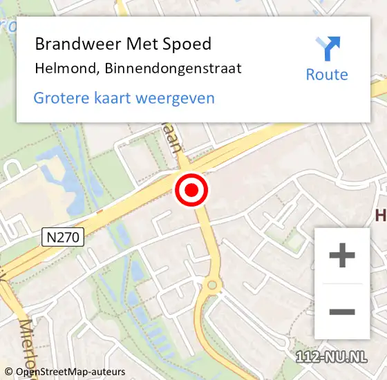 Locatie op kaart van de 112 melding: Brandweer Met Spoed Naar Helmond, Binnendongenstraat op 10 oktober 2016 18:42