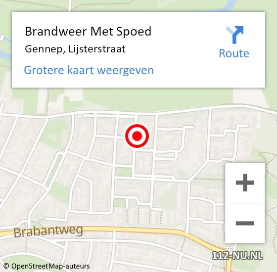 Locatie op kaart van de 112 melding: Brandweer Met Spoed Naar Gennep, Lijsterstraat op 10 oktober 2016 19:03