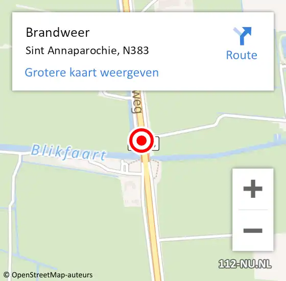 Locatie op kaart van de 112 melding: Brandweer Sint Annaparochie, N383 op 10 oktober 2016 19:34