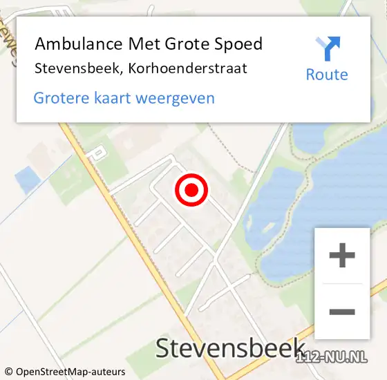 Locatie op kaart van de 112 melding: Ambulance Met Grote Spoed Naar Stevensbeek, Korhoenderstraat op 10 oktober 2016 20:21