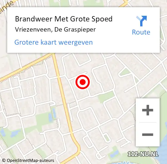 Locatie op kaart van de 112 melding: Brandweer Met Grote Spoed Naar Vriezenveen, De Graspieper op 10 oktober 2016 21:44